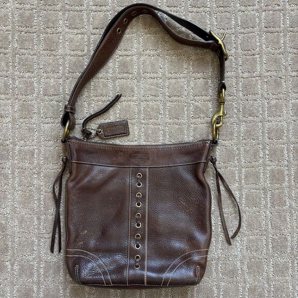 Coach Chelsea Laced Leather Crossbody Shoulder Bag Dark Brown VTG Legacy 10399 - Picture 1 of 10